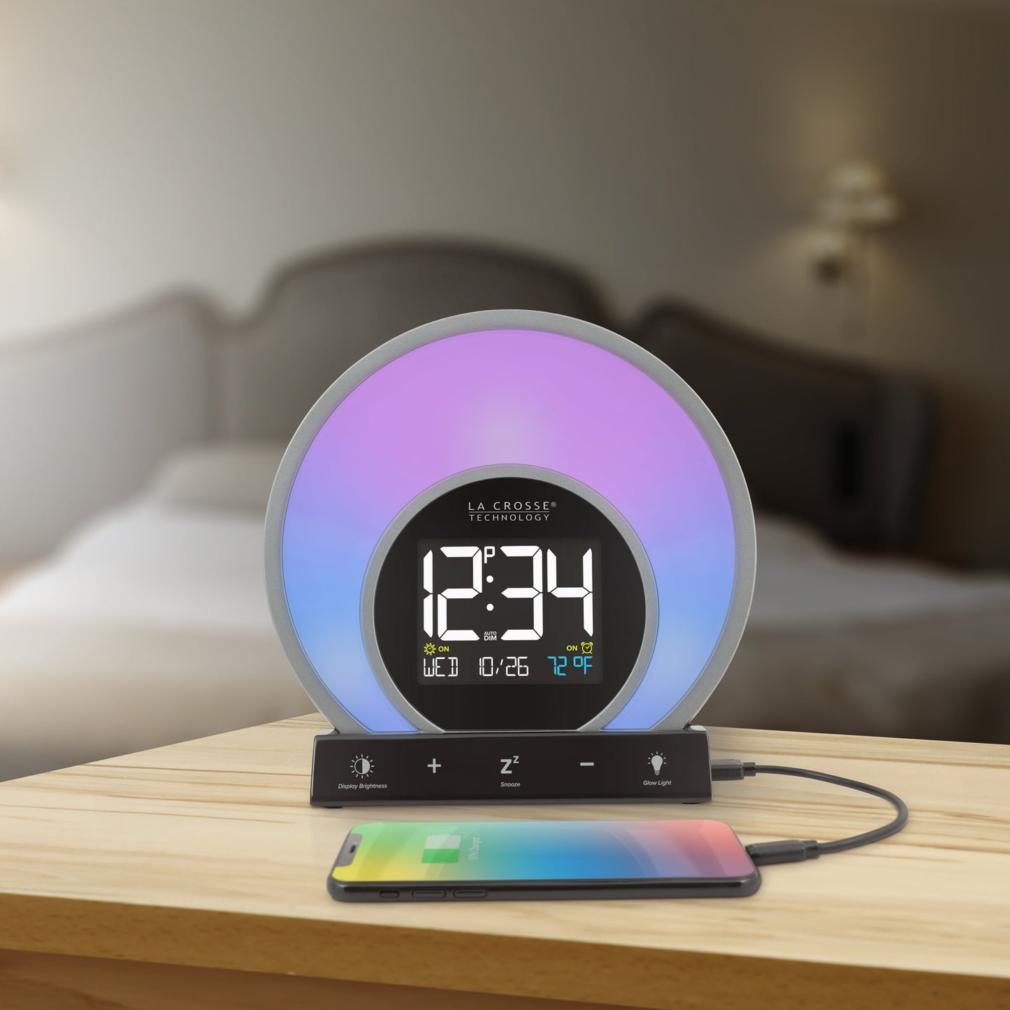 Sunrise Black LCD Alarm Clock with Temp. and USB Port