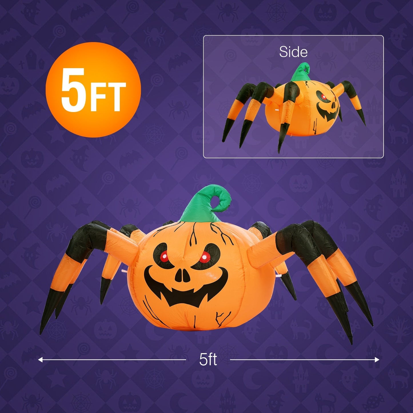 5FT Halloween Inflatables Pumpkin Spider w/ LED, 2 Packs