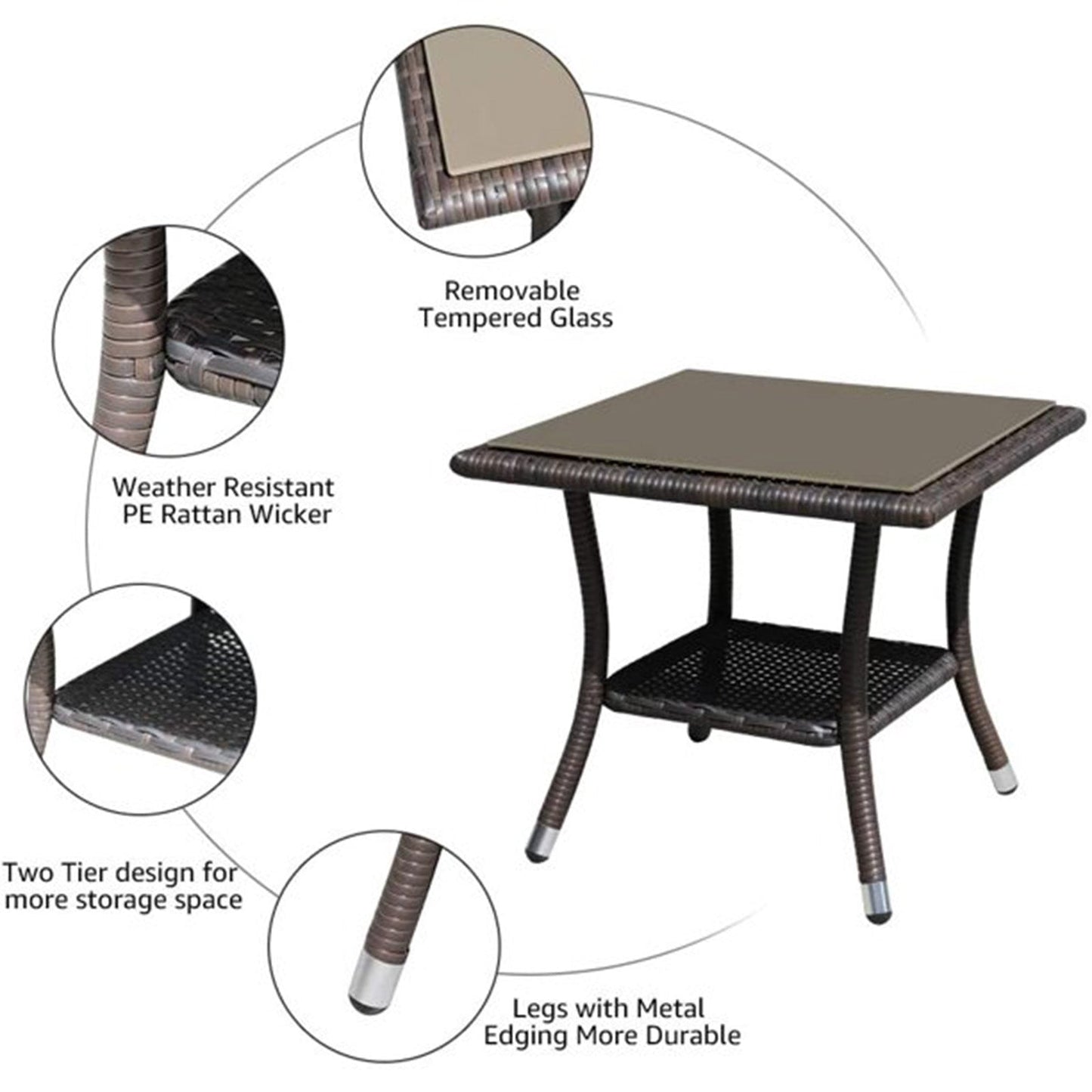 Square Glass Top Outdoor End Table Rattan