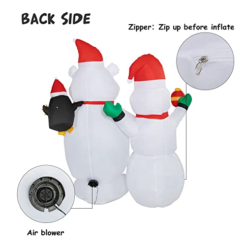 6 FT Christmas Inflatables Decoration Lighted Blow up Polar Bear w/ Snowman Built-in LED