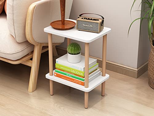 Set of 2 Tall End Tables with Storage Rack