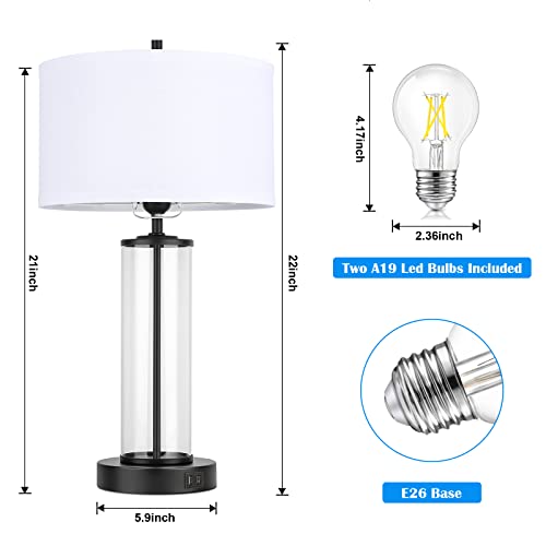 Modern Touch Control Table Lamps w/ 2 USB Ports for Set of 2 Bulbs Included