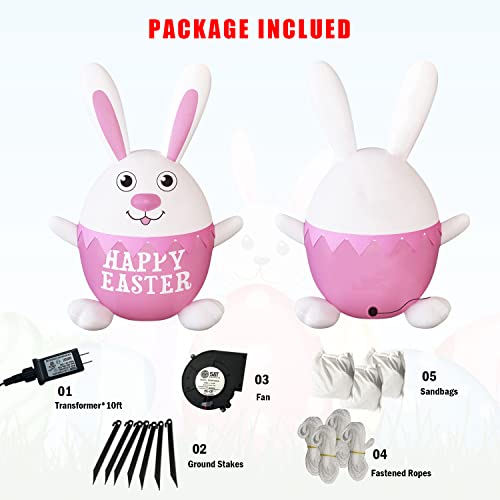 8 FT Easter Inflatable Bunny w/ Built-in Flashing LED Lights