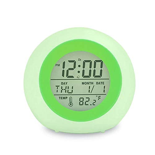 Digital Alarm Clock, 7 Color Night Light, Snooze, Temperature Detect Batteries Operated