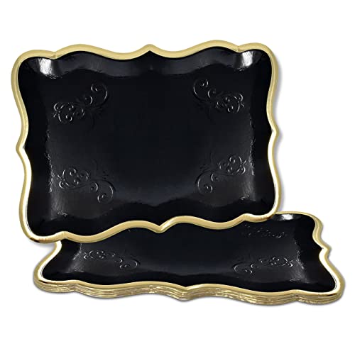 10 Rectangle Trays with Gold Rim Border for Elegant Dessert Table Serving