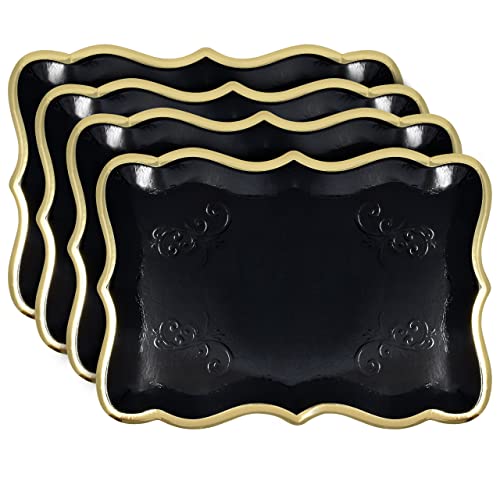 10 Rectangle Trays with Gold Rim Border for Elegant Dessert Table Serving