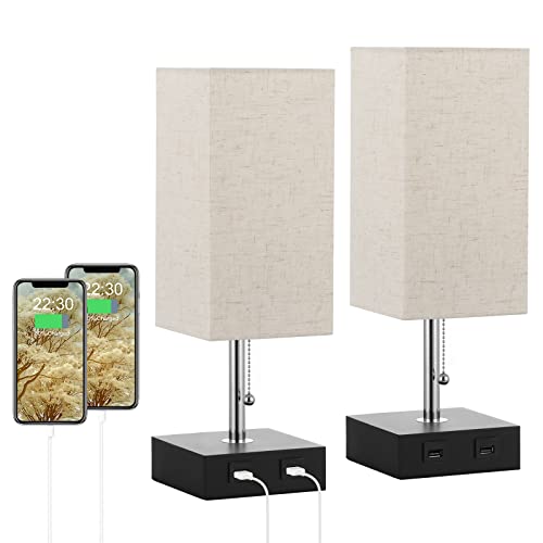 Bedside Table Lamps w/ Dual USB Charging Ports,(Pack of 2)