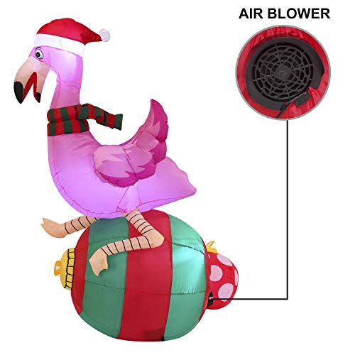 6ft Christmas Inflatable Decorations Flamingo on Ornament  with Build-in LEDs