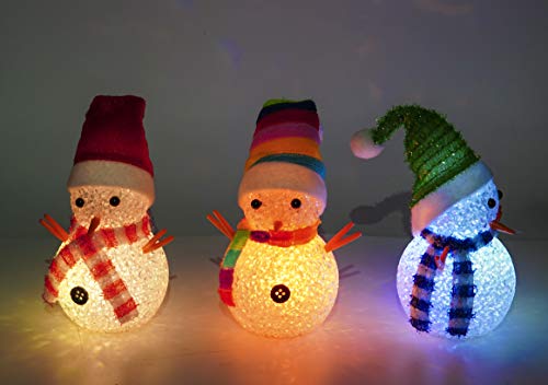 7.3'' LED Christmas Snowmen Lamp Color Changing w/ Colorful Hat & Scarf Set of 3