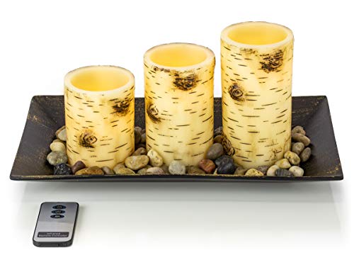 Set of 3 LED Flickering Flameless Wax Candles 14" L x 8" W Decorative Tray