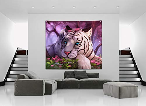 Purple Forest White Tiger Tapestry Art Home Decor Wall Hanging Living room Dorm