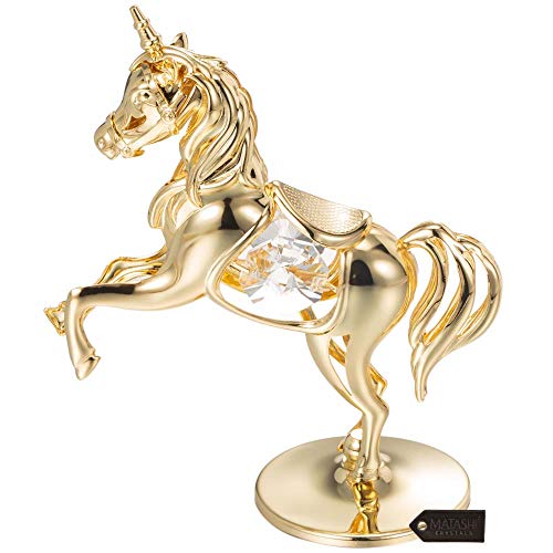 24K Gold Plated Unicorn Ornament w/ Crystals Home Decoration