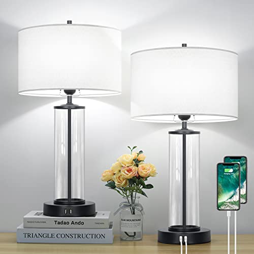 Modern Touch Control Table Lamps w/ 2 USB Ports for Set of 2 Bulbs Included