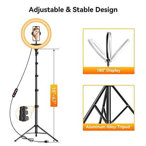 12" Ring Light w/ 63" extendable Tripod Stand, Selfie Ring Light w/ Phone Holder