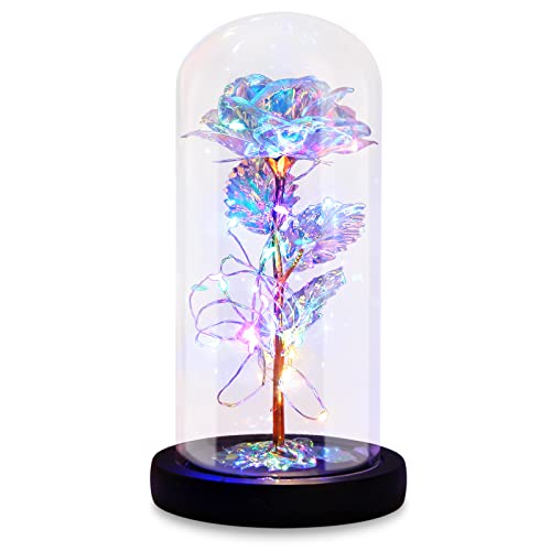 Enchanted Galaxy Light Up Butterfly Rose  Gifts in Glass Dome