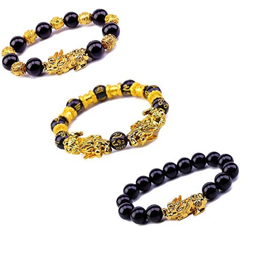 Exclusive Bundle! Feng Shui Black Obsidian Wealth Bracelet Pixiu Pi Yao Set