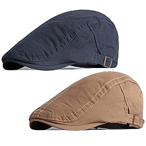 2 Pack Flat Cotton Newsboy Cap for Men