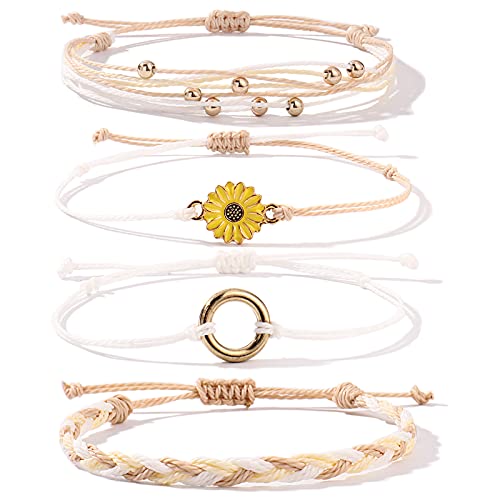 Sunflower String Bracelet Handmade Braided Rope Charms Boho Surfer Bracelet