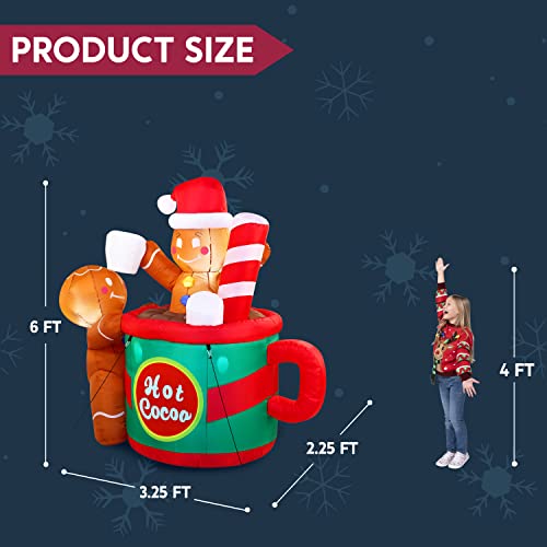6 FT Christmas Inflatables Gingerbread Man in Hot Cocoa Mug w/ Build-in LEDs