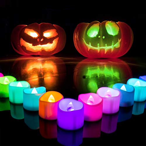 Set of 24 Long-Lasting Battery Operated LED Flameless Tea Light 7-Color Changing Tea Lights with Batteries,