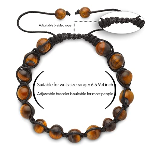 2 Pcs Tiger Eye Crystal Bracelet & Lava Rock Stone Bracelet for Men & Women