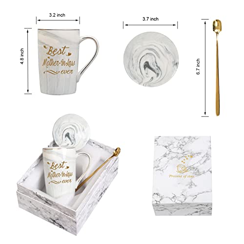 Best Mother In Law Coffee Mug Best 14 Ounce Pink w/ Gift Box Spoon Coaster