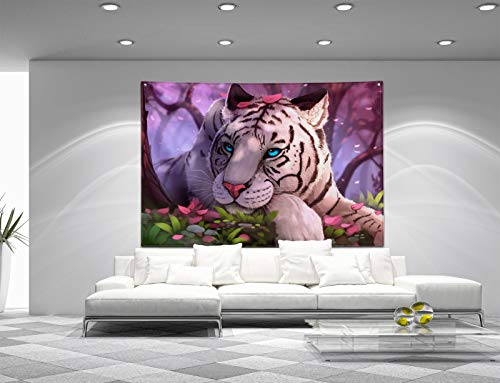 Purple Forest White Tiger Tapestry Art Home Decor Wall Hanging Living room Dorm