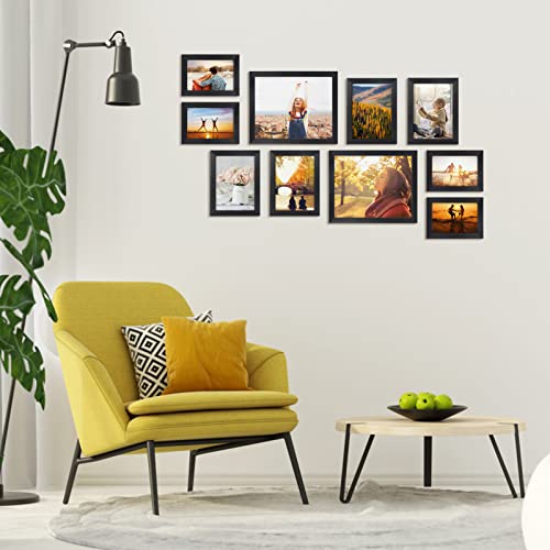 10-Pack Black Picture Frames for Various Sizes Photos, Two 8x10, Four 4x6, Four 5x7 for Home Decor