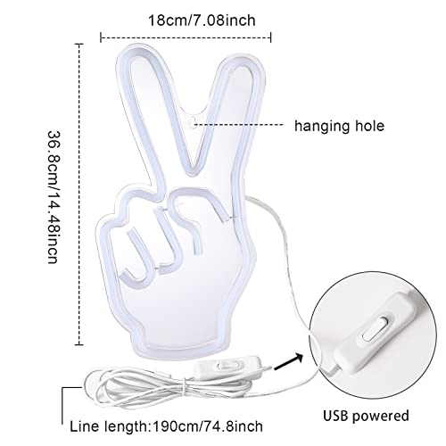 Peace Hand Neon Signs for Wall Decoration 14.4 x 7.08 inch