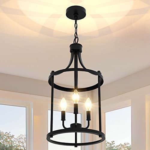3 Light Farmhouse Black Chandelier Pendant Lighting，Open Frame