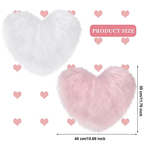 2 Pieces Fluffy Faux Sheepskin Area Rug Heart Shaped, 12 x 16 Inch