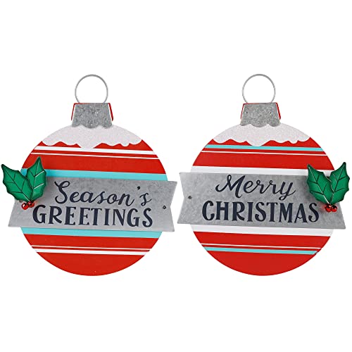 Set of 2 Merry Christmas Signs, 9.6 Inch Christmas Hanging Ornaments