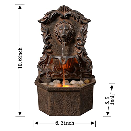 10.6 Inches Fountain Classic Lion Head Polyresin w/ Cobblestone Soothing Sounds