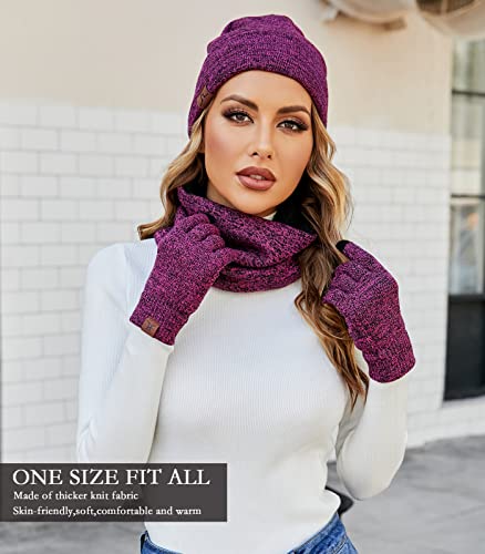 Winter Beanie Hat Scarf Touchscreen Gloves Set for Men & Women