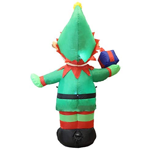 5 Foot Elf with Present Inflatable LED Light Up Christmas Xmas for Blow Up Yard Decoration