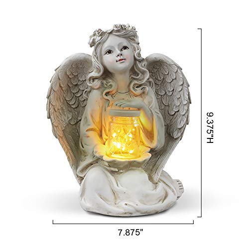 Guardian Angel Garden Statue, Solar Lights Decor (9.375" H)