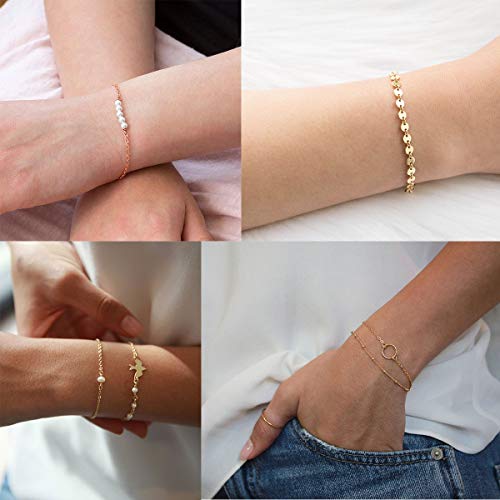 12 Pcs Gold Handmade Adjustable Chain Charm Bracelet Set