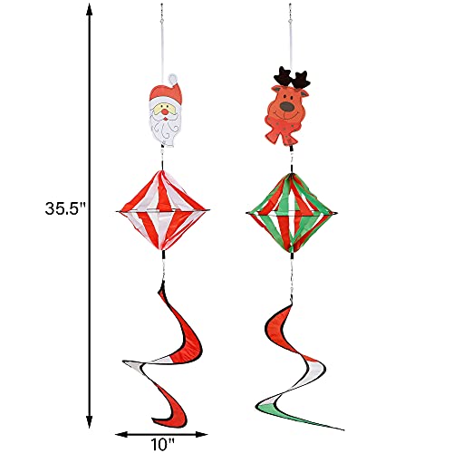 Set of 6 Wind Spiral Windsock Spinner w/ Santa Claus Reindeer, Xmas Ornaments