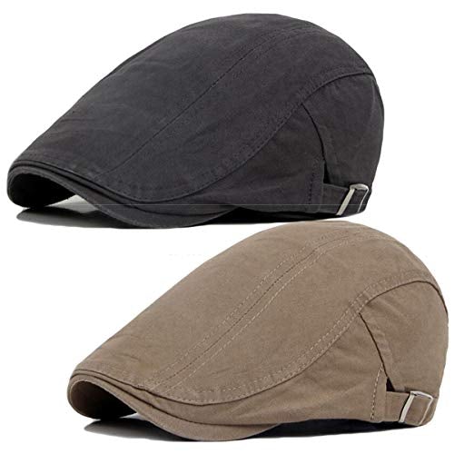 2 Pack Men's Cotton Flat Cap Ivy Gatsby Newsboy Hat (M)