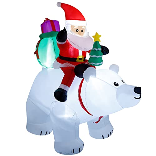 6 Ft Santa Claus with Polar Bear and Christmas Tree Build-in LED Lights Blow up Inflatables