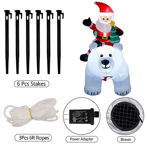 6 Ft Santa Claus with Polar Bear and Christmas Tree Build-in LED Lights Blow up Inflatables