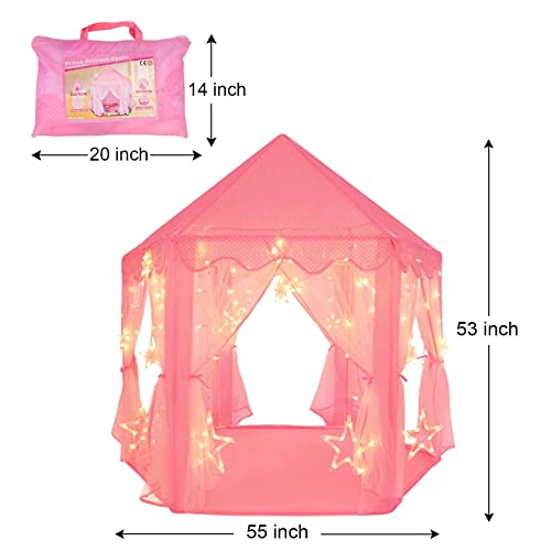 Princess Castle Play Tent for Kids w/ Large Bright  Stars 55"x 53"(DxH)