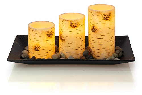 Set of 3 LED Flickering Flameless Wax Candles 14" L x 8" W Decorative Tray