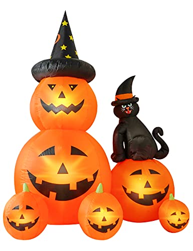 6 FT Halloween Inflatable Decorations Spooky Ghost Pumpkin & Witch Cat