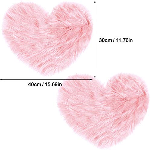 2 Pieces Fluffy Faux Sheepskin Area Rug Heart Shaped, 12 x 16 Inch