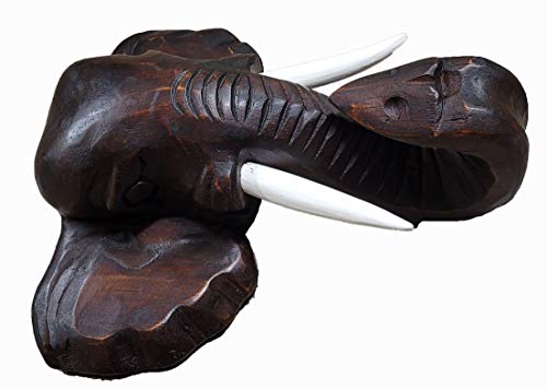 Hand Carved Mahogany Wood Elephant Head Wall Sculpture Decoration