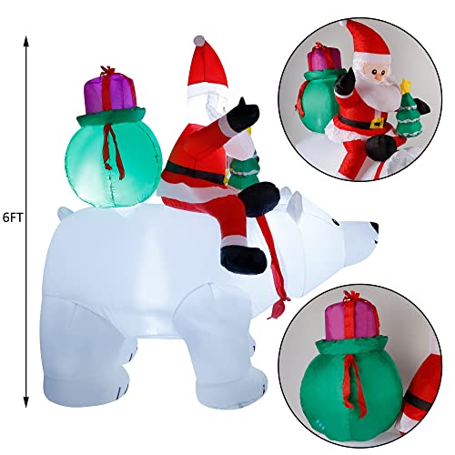 6 Ft Santa Claus with Polar Bear and Christmas Tree Build-in LED Lights Blow up Inflatables