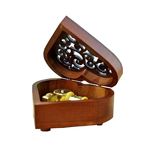 Heart Shaped Vintage Wood Carved Mechanism Musical Box