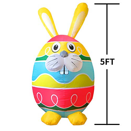 5 Ft High Inflatable Easter Decorations Cute Egg & Bunny w/ Built-in LED Lights