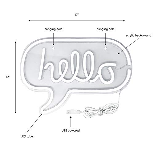 17” x 12” inch LED Neon ‘White & Pink “hello” Word Bubble" Sign for Cool Light Decoration